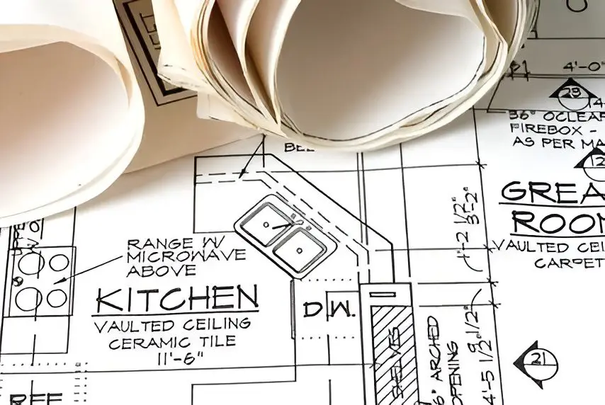 House blueprints: kitchen and great room.