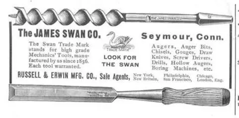 A drawing of some tools and an advertisement for swan.