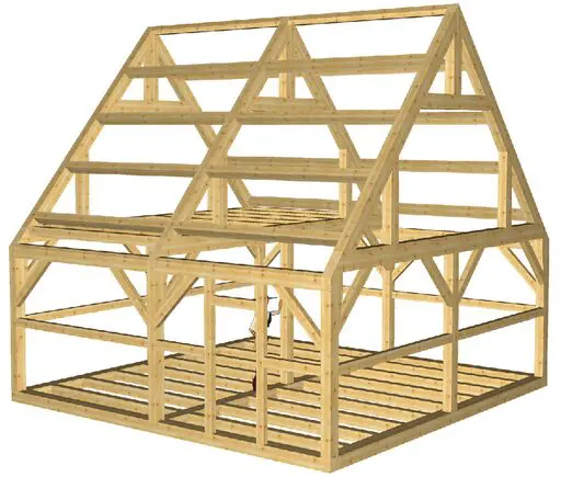 A wooden structure with no roof and no walls.