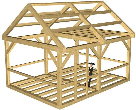 A wooden structure with some wood framing around it