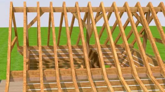 A wooden structure with no roof and no walls.